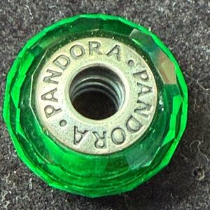 Authentic Pandora Fascinating Green Faceted Murano Glass Silver Charm